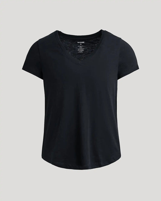 Womens Black Relaxed Slub V-Neck Tee