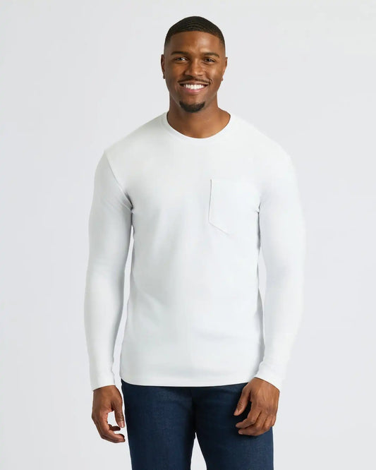 White Tall Heavyweight Long Sleeve Pocket Crew 2-Pack